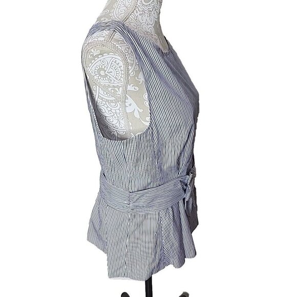 Kate Spade Blue Multi Stripe Peplum Top Sleeveless Cotton NWT Women's 14 - Picture 4 of 12